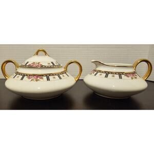 Vintage Cleveland China  Sugar Bowl w/Lid & creamer pitcher Bridal Rose Pattern